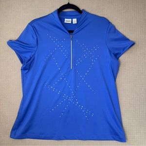 Chicos Zenergy Golf Top Half Zip Pullover Rhinestone Chicos Size 2, Large Blue